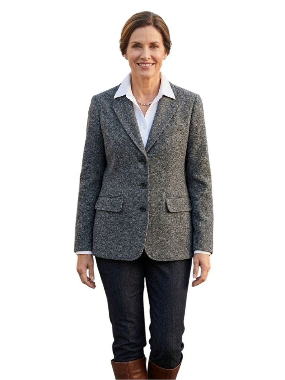 L.L. Bean Vintage Wool Cashmere Black White Tweed Blazer Classic Lined Size 12